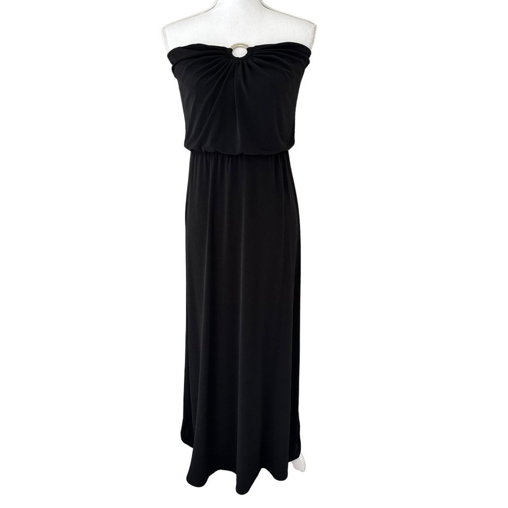 White House Black Market Dress WHBM Size Small Black Strapless Maxi Draped Waist